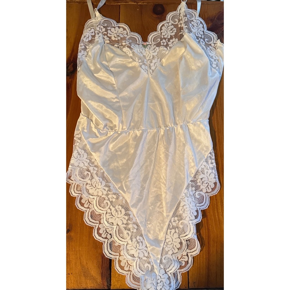 Vtg JC Penny Fantasia Lace Teddy Lingerie Bodysuit Bridal Rosebud Union Made 34